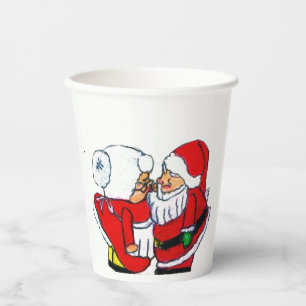 GOBELETS EN PAPIER PÈRE NOËL ET MRS. CLAUSE KISSING
