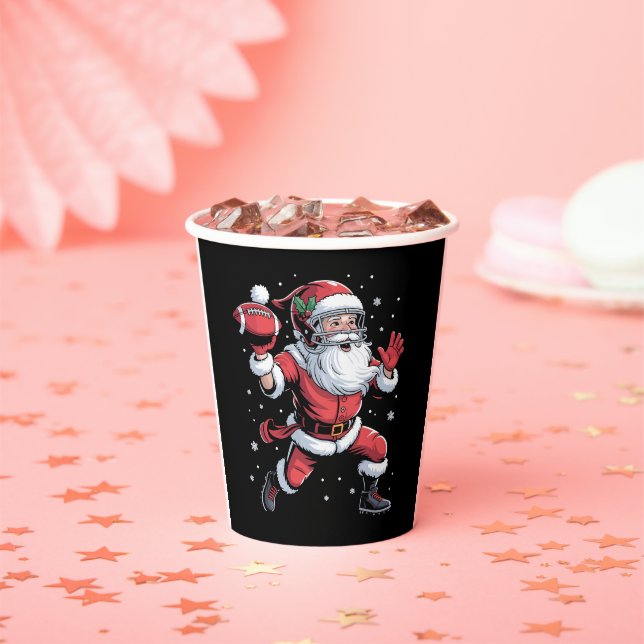 Gobelets En Papier Père Noël Jouant au football américain Noël (Insitu)