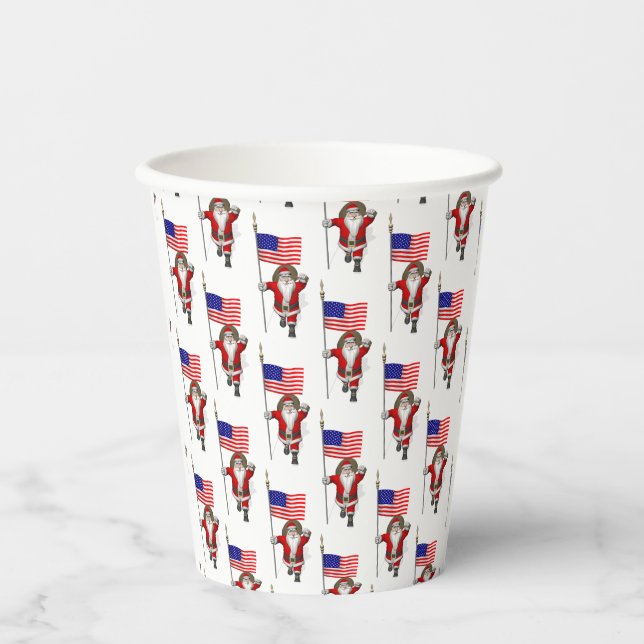 Gobelets En Papier Père Noël patriotique visite USA (Recto)