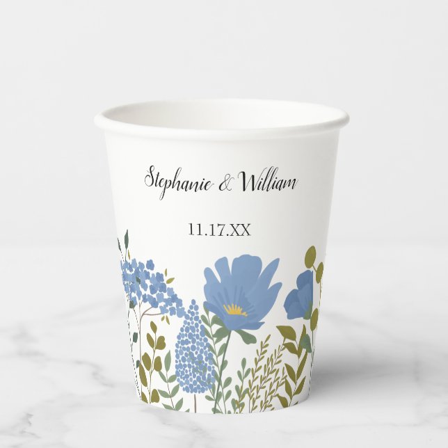 Gobelets En Papier Périwinkle Blue Spring Floral Mariage Personnalisé (Recto)
