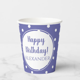 Gobelets En Papier Periwinkle Pois modernes Nom Joyeux anniversaire
