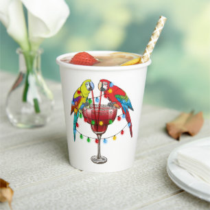 Gobelets En Papier Perroquets Macaw colorés buvant du rouge