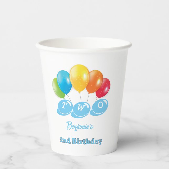 Gobelets En Papier Personalised 2nd Birthday Soft Pink Boy's Name (Recto)