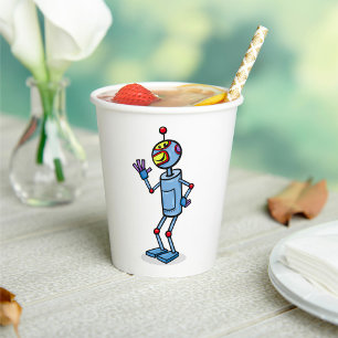 Gobelets En Papier Personnage de robot futuriste rétro faisant signe