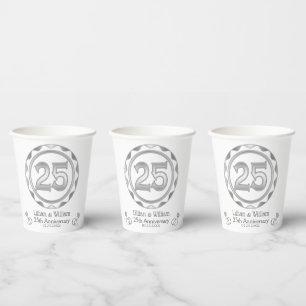 Gobelets En Papier Personnalisé 25e anniversaire ou anniversaire, etc