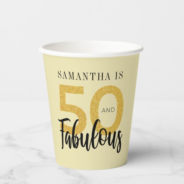Gobelets En Papier Personnalisé 50e anniversaire 50 et script fabuleu (Recto)