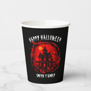 GOBELETS EN PAPIER PERSONNALISÉ HALLOWEEN HAUNTED HOUSE FAMILY PARTY