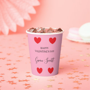 Gobelets En Papier Personnalisé Happy Valentine's rouge coeur rose