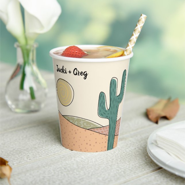 Gobelets En Papier Personnalisé Retro Boho Desert Cactus Mariage (Insitu)