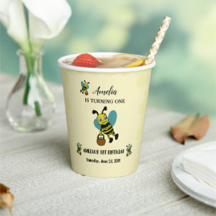 Gobelets En Papier Personnalisé thème de l'abeille 1er fête d'anniver