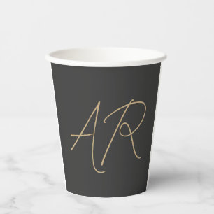 Gobelets En Papier Personnaliser Monogramme Gris clair Beige