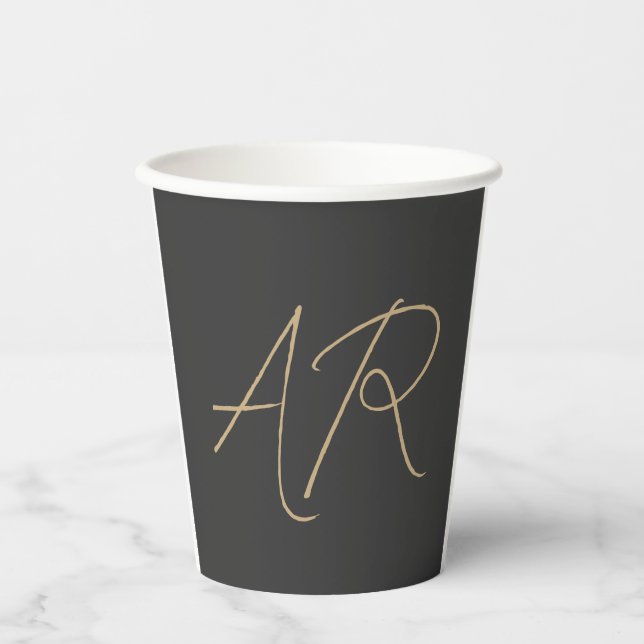 Gobelets En Papier Personnaliser Monogramme Gris clair Beige (Recto)