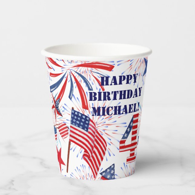 Gobelets En Papier Personnaliser Nom 4 juillet Joyeux Anniversaire Je (Recto)