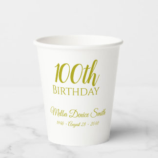Gobelets en papier personnalisés pour les 100 ans