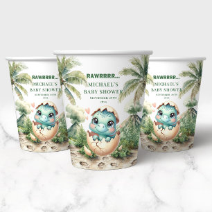 Gobelets En Papier Pet Dino Bleu Baby Shower Bientôt Disponible sur P