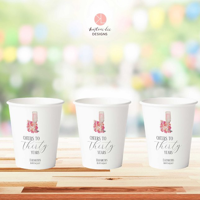 Gobelets En Papier Pétales & Procuco 30e anniversaire Floral Pink Chi (Créateur téléchargé)