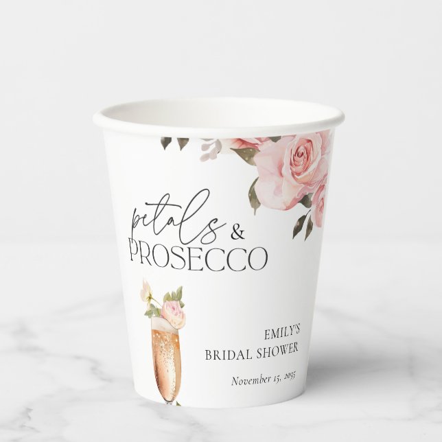 Gobelets En Papier Pétales & Prosecco Fête de Fiançailles Florale (Recto)