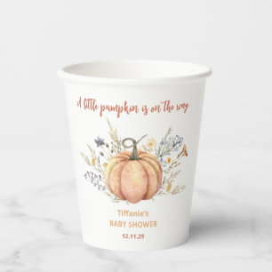 Gobelets En Papier Petit baby shower fleuri citrouille