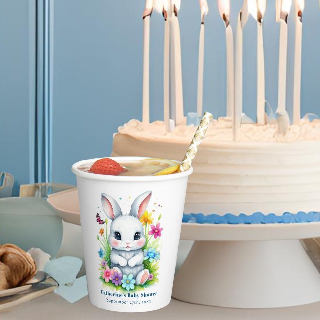 Gobelets En Papier Petit Bunny Jardin Fleur sauvage Baby shower de Pâ (Créateur téléchargé)