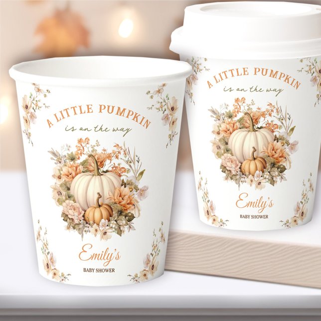 Gobelets En Papier Petit Citrouille En Voie Baby shower Neutre (Little Pumpkin Is On The Way Neutral Baby Shower Paper Cups)
