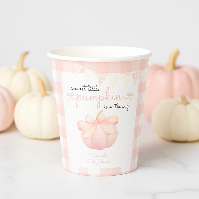 Gobelets En Papier Petit Citrouille sur le Baby shower Way Pink Bow (Créateur téléchargé)