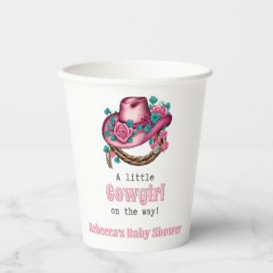 Gobelets En Papier Petit Cowgirl Western rose Casquette Baby shower f