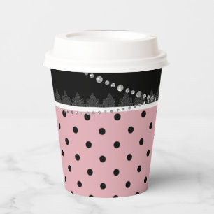 Gobelets En Papier Petit-déjeuner & Brunch noir et rose poka damask