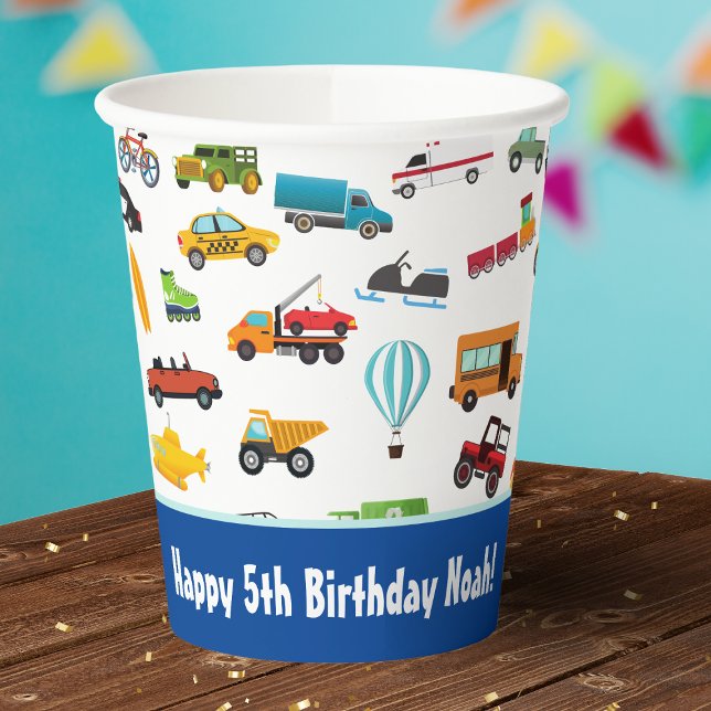 Gobelets En Papier Petit Garçon Voitures Véhicule Motif Enfant Joyeux (Créateur téléchargé)