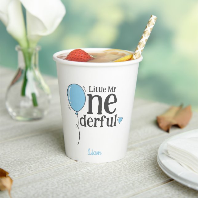 Gobelets En Papier Petit M. Onederful Premier anniversaire bleu Custo (Insitu)