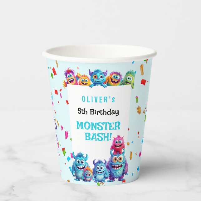 Gobelets En Papier Petit Monster Garçon Anniversaire Coupes de papier (Recto)