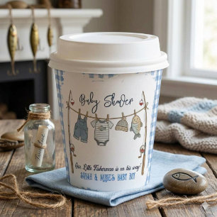 Gobelets En Papier Petit pêcheur bleu gingham garçon pêcheur
