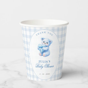 Gobelets En Papier Petite Baby Shower Ours en Vichy Bleu