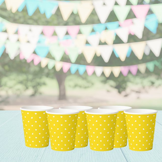 Gobelets En Papier Petite coeur sur des tasses de papier jaune vif (Créateur téléchargé)