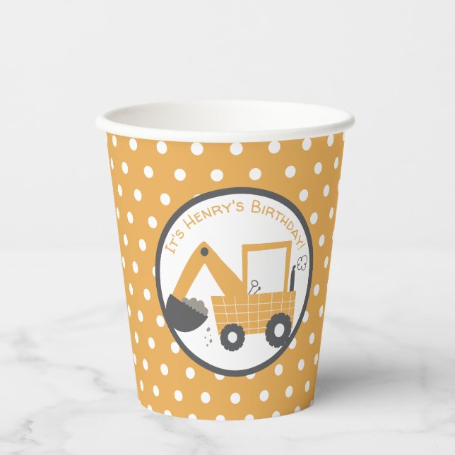Gobelets En Papier Petite construction de Digger Anniversaire (Recto)