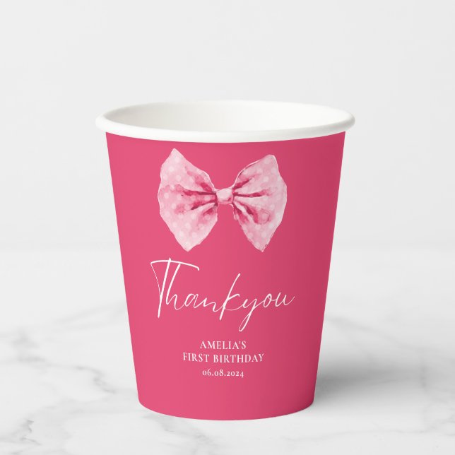 Gobelets En Papier Petite fête fleurie de Bow rose Onedering annivers (Recto)