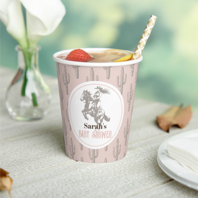 Gobelets En Papier Petite fille Baby shower Western rose fille (Insitu)