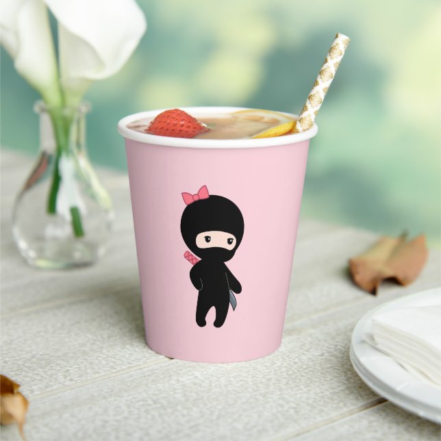 Gobelets En Papier Petite fille Ninja rose (Insitu)