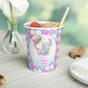 Gobelets En Papier Petite Sirène de Couleur - Fille 1er Anniversaire