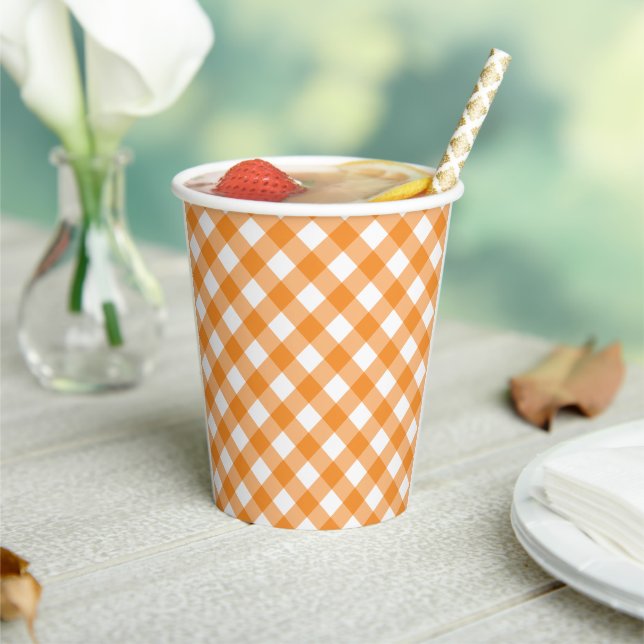 Gobelets En Papier Petites tasses de papier En vichy orange Cutie (Insitu)