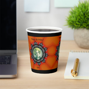 Gobelets En Papier Photo Black & Orange Kaleidoscope Joyeux anniversa