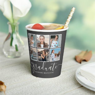 Gobelets En Papier Photo Collage Dark Grey Graduation Party