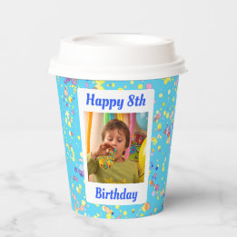 Gobelets En Papier Photo d'anniversaire de l'enfant Aquarelle Confett