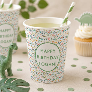 Gobelets En Papier Photo de fête d'anniversaire de dinosaure