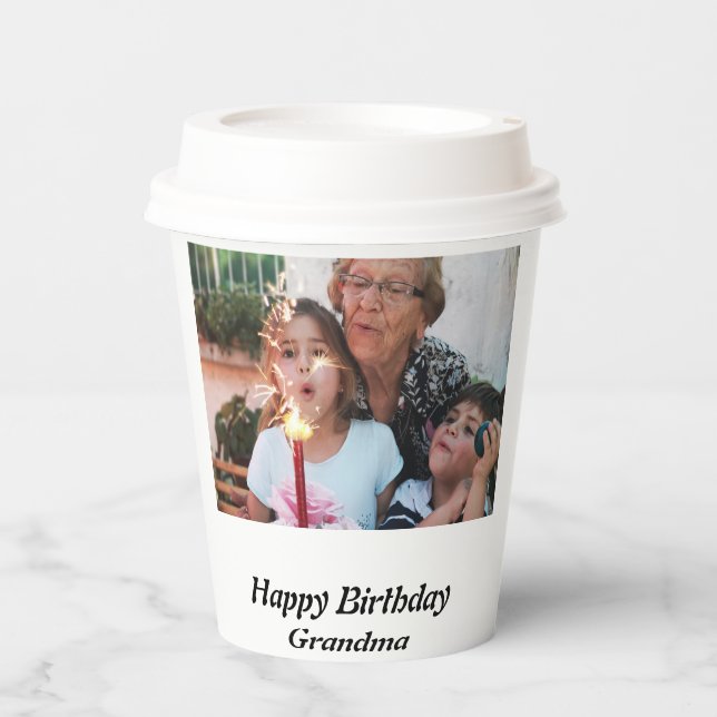 Gobelets En Papier Photo de grand-mère d'anniversaire sur mesure (Recto)