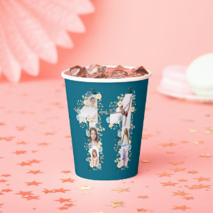 Gobelets En Papier Photo turquoise 11e anniversaire Collage Fleur Jau
