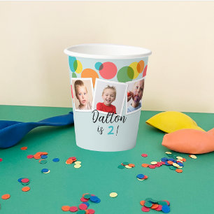Gobelets En Papier Photos et garçons Pois fête d'anniversaire