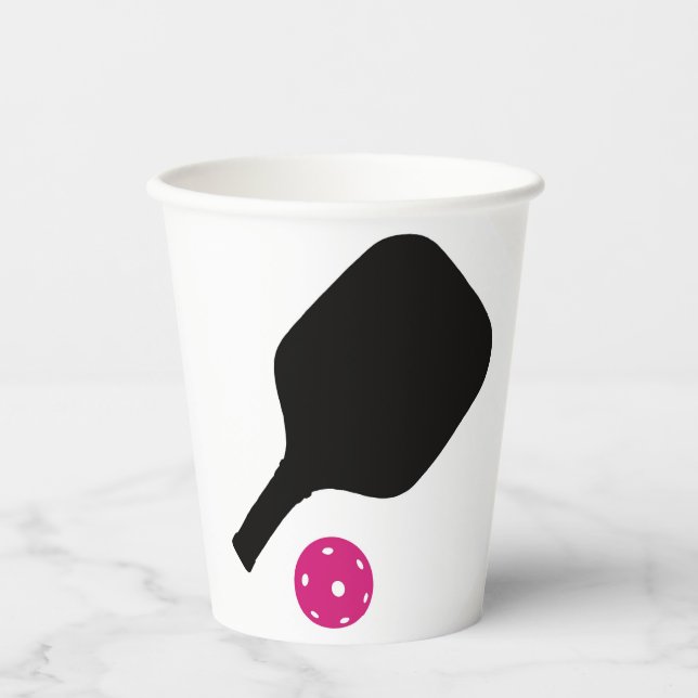 Gobelets En Papier Pickleball paddles & boules roses (Recto)