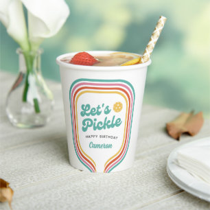 Gobelets En Papier Pickleball Party Pickle Retro Rainbow Stripe