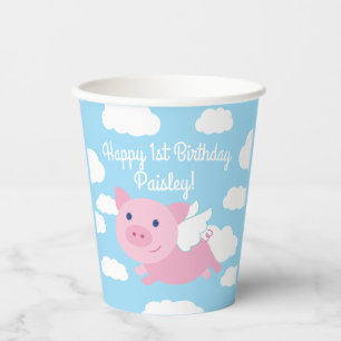 Gobelets En Papier Pig Volant mignon 1er anniversaire fêtes enfants