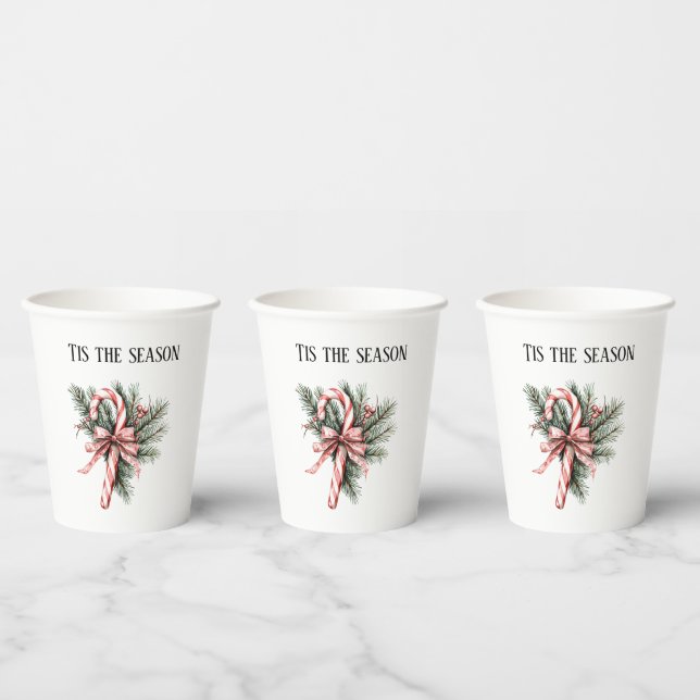 Gobelets En Papier Pine Tree Candy Cane Red Christmas (Multi)